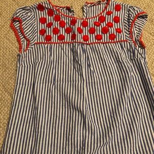 Boden size 4 blue striped blouse w/  pink details